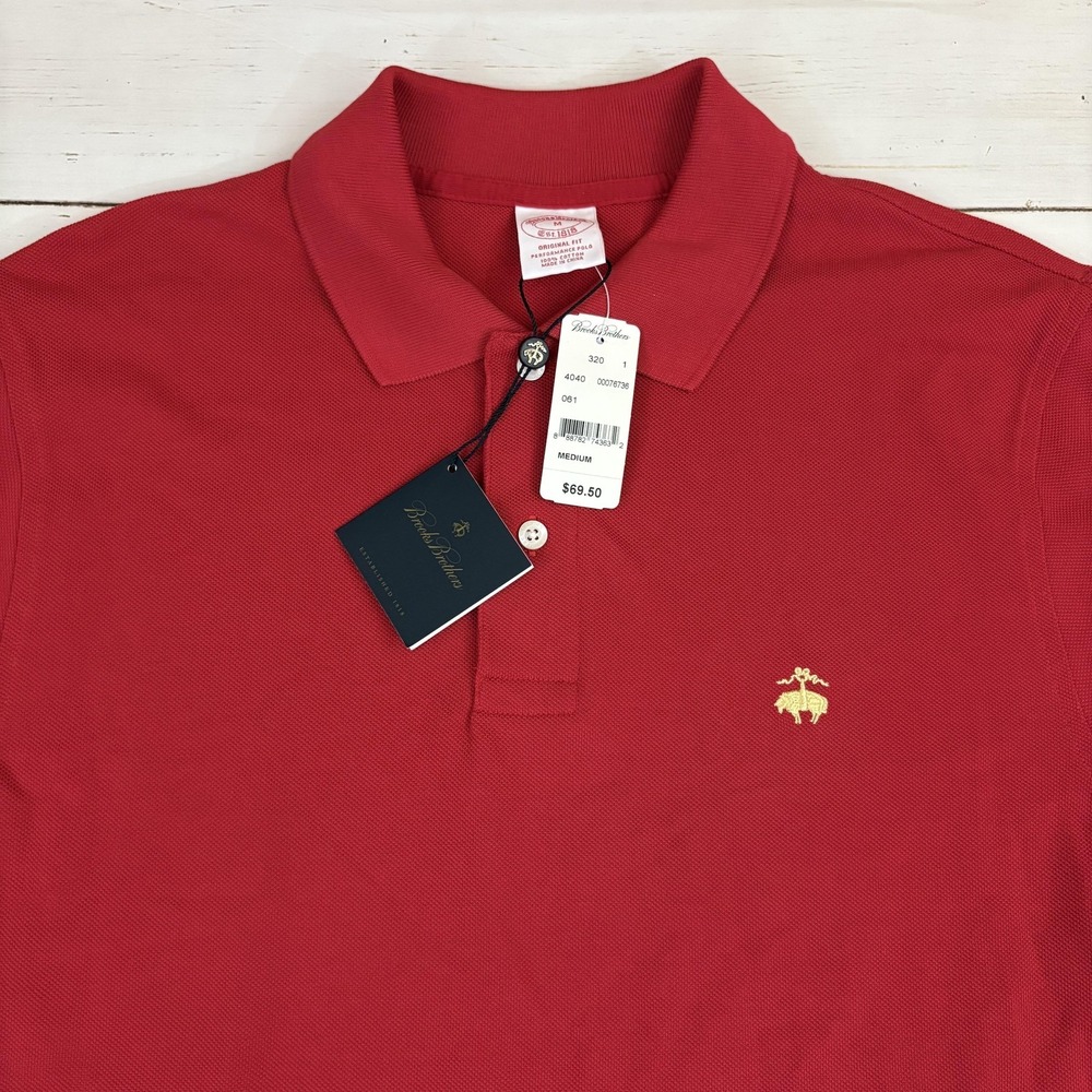 Brooks Brothers Polo Shirt Mens M Red Golden Fleece Performance Short Sleeve